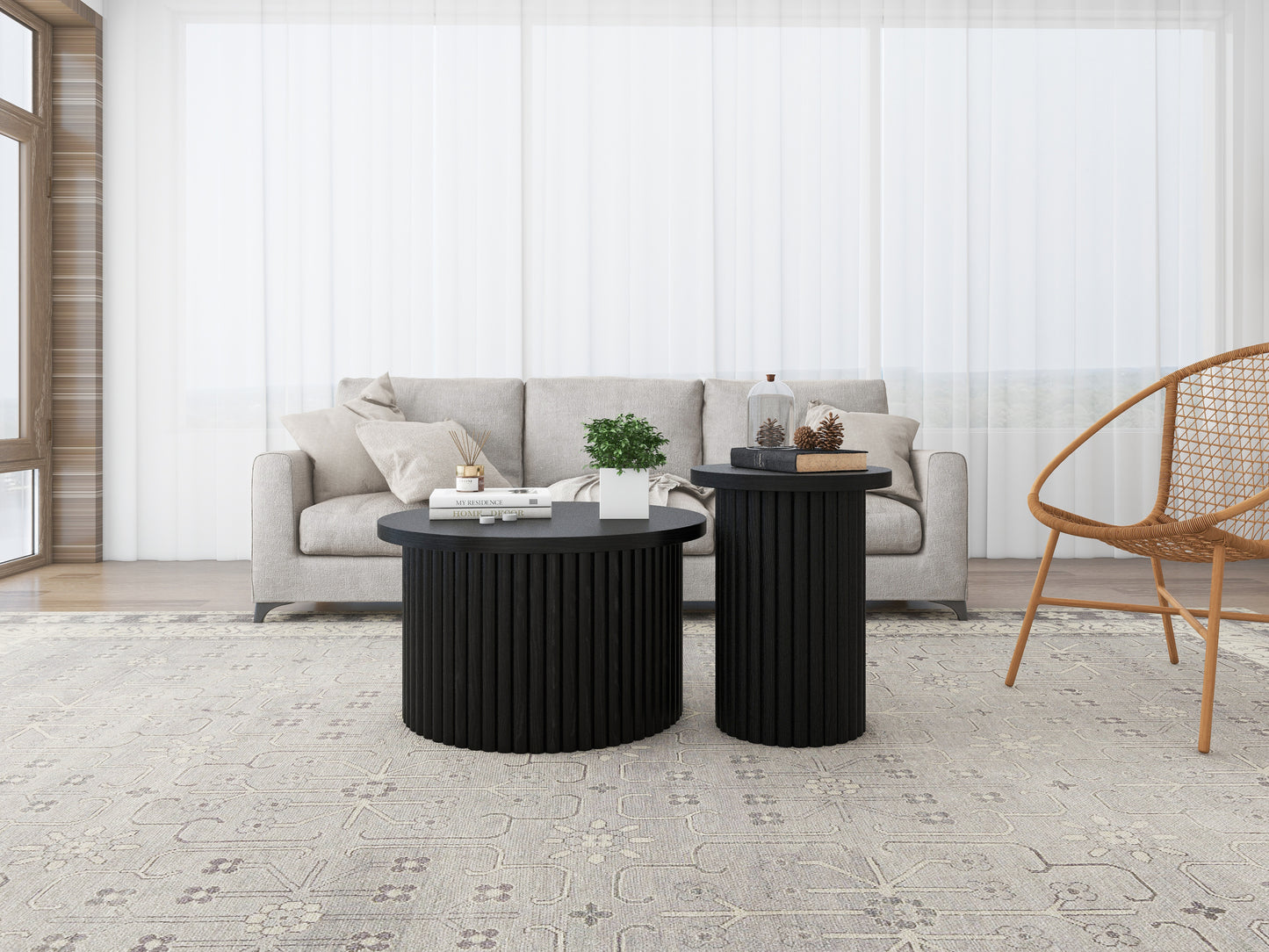 Modern Round Coffee Table with Top Lip Set of 2