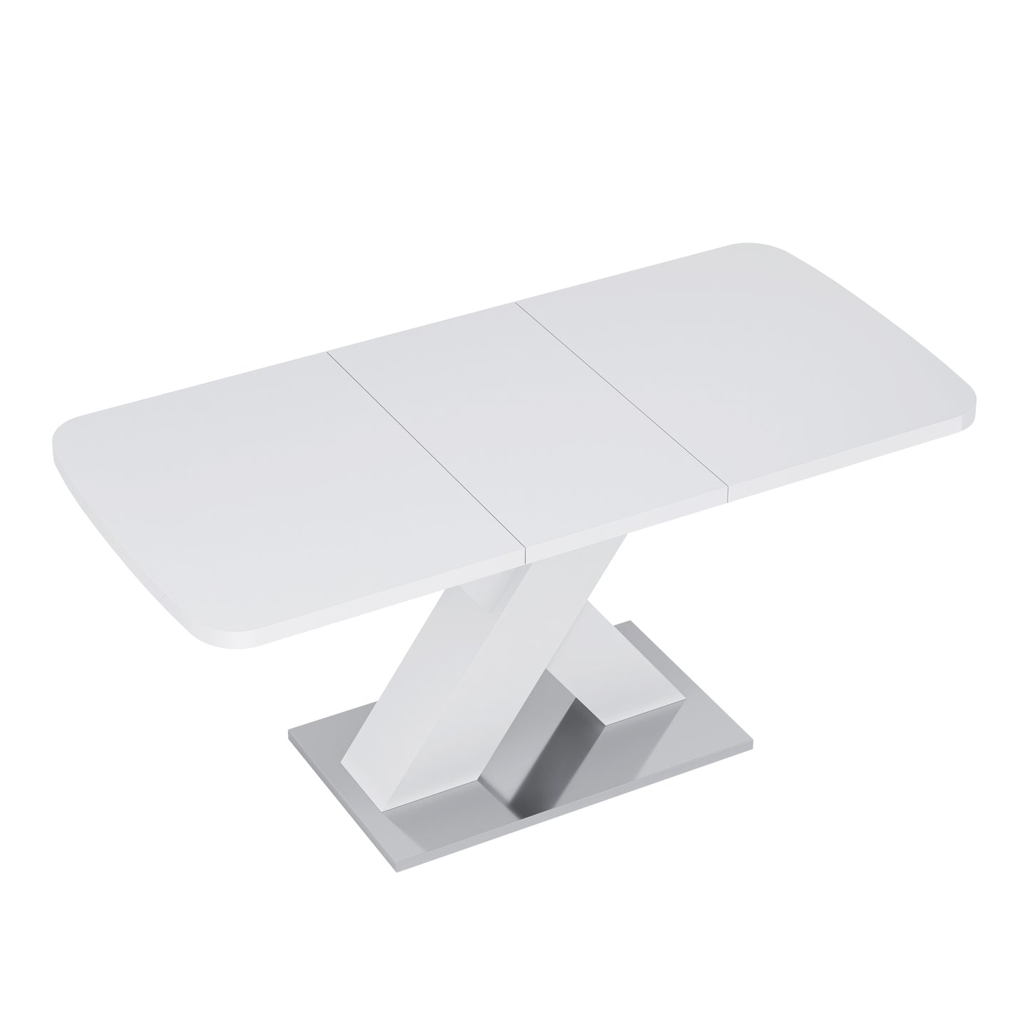 Modern Extendable Dining Table, White, X-Shape Metal Base