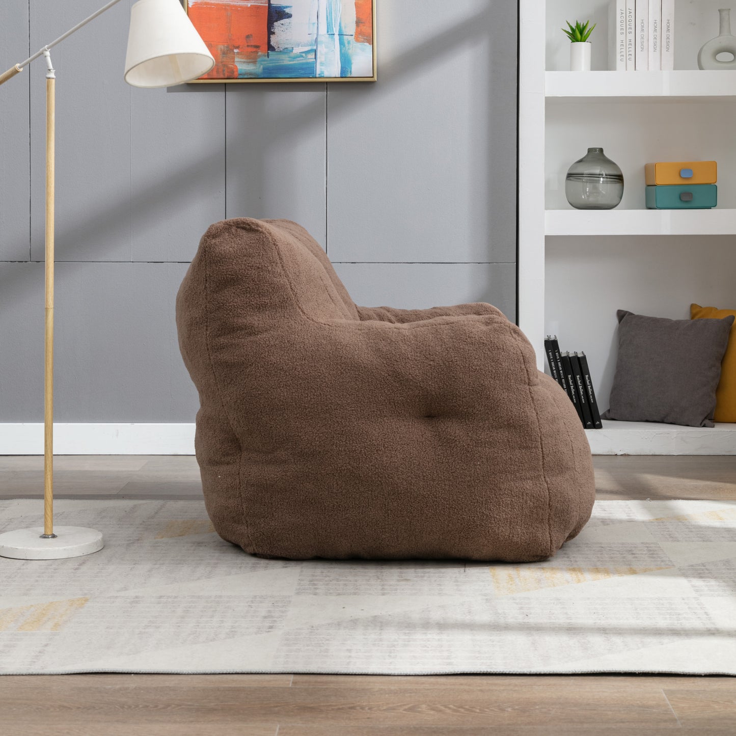 Bean Bag Chair Soft Teddy Fabric Tufted Foam - With Teddy Fabric - Coffee