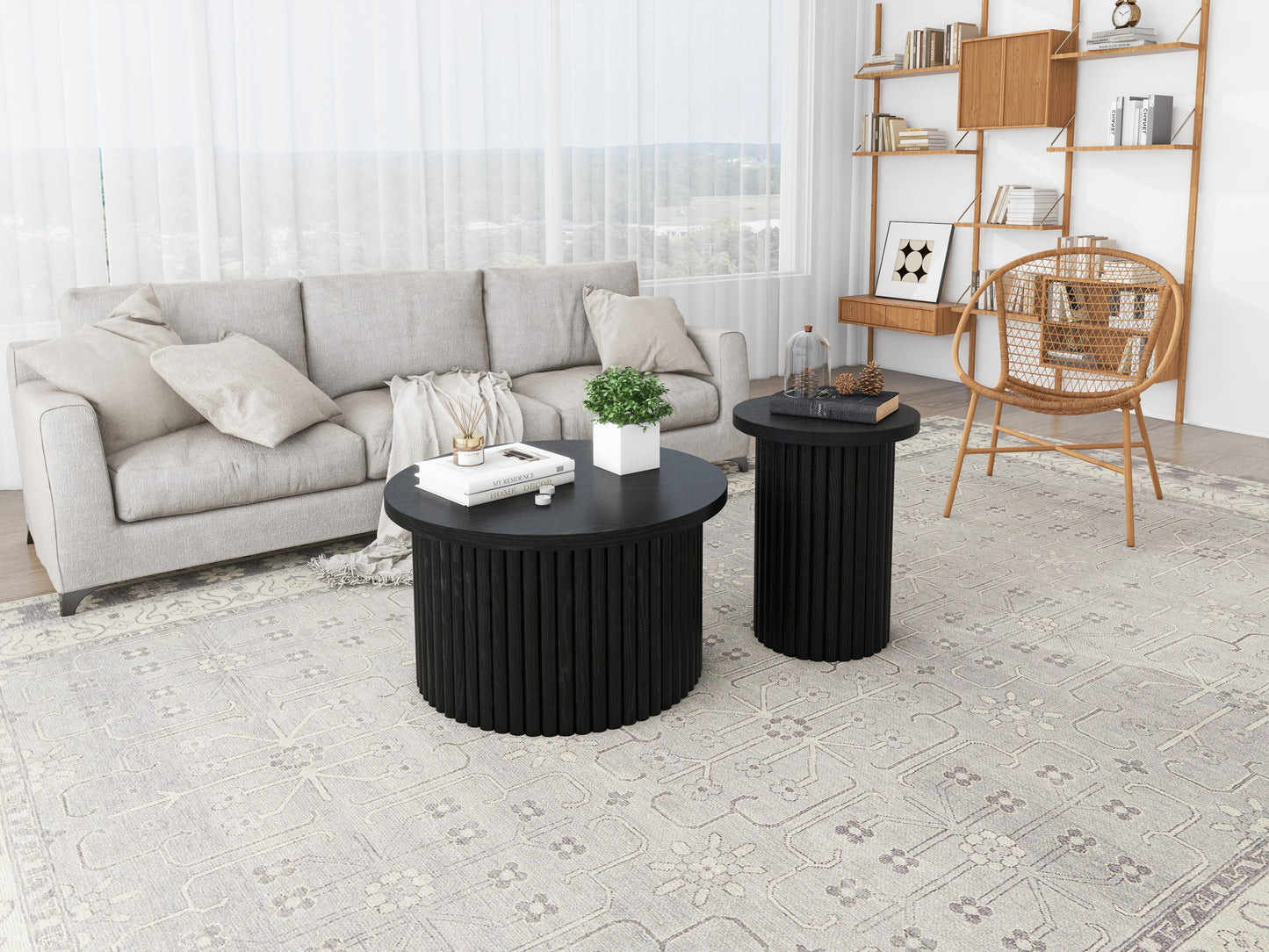 Modern Round Coffee Table with Top Lip Set of 2