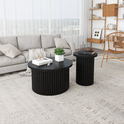 Modern Round Coffee Table with Top Lip Set of 2