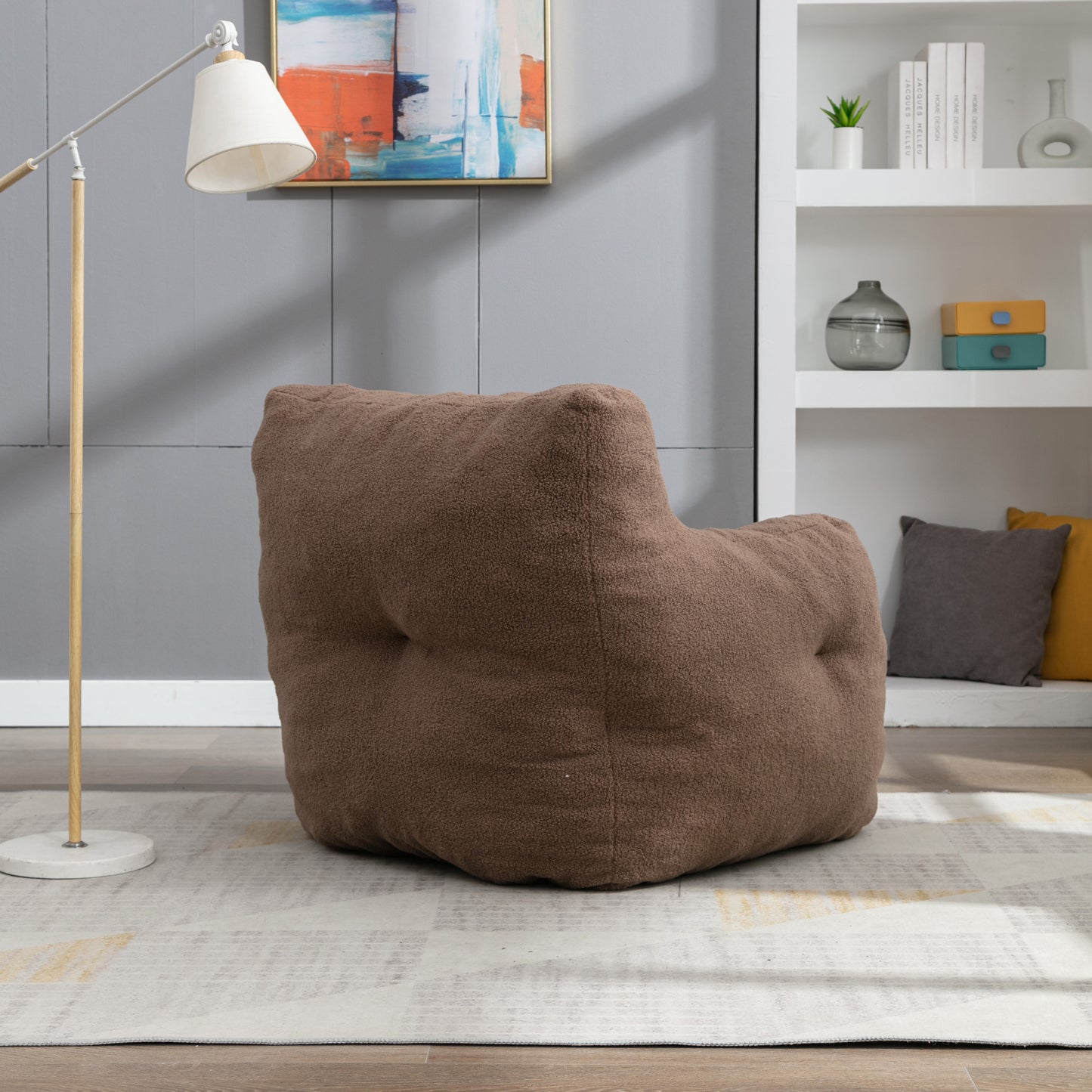 Bean Bag Chair Soft Teddy Fabric Tufted Foam - With Teddy Fabric - Coffee