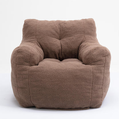 Bean Bag Chair Soft Teddy Fabric Tufted Foam - With Teddy Fabric - Coffee