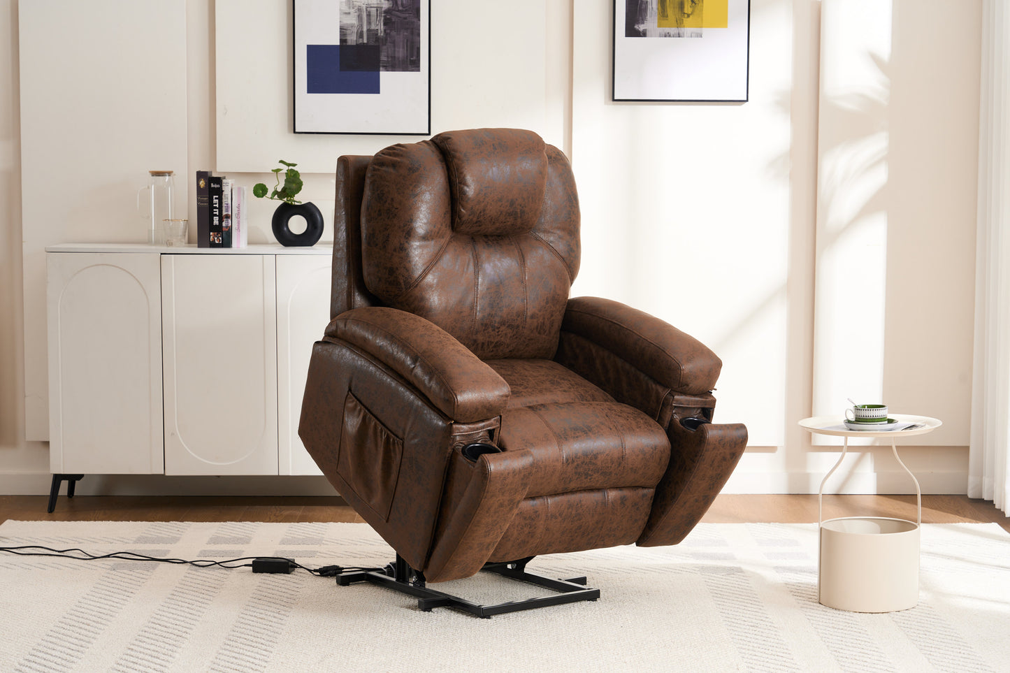 Power Lift Recliner Chair with Massage and Heat, Overstuffed Wide Recliner, Heavy Duty with Safety Motion Reclining Mechanism