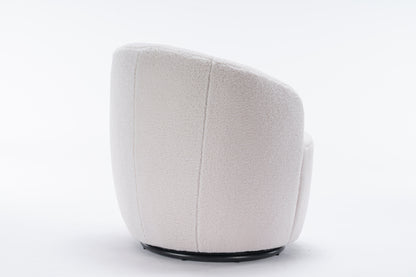 Teddy Fabric Swivel Accent Armchair Barrel Chair With Black Powder Coating and Metal Ring,Ivory White