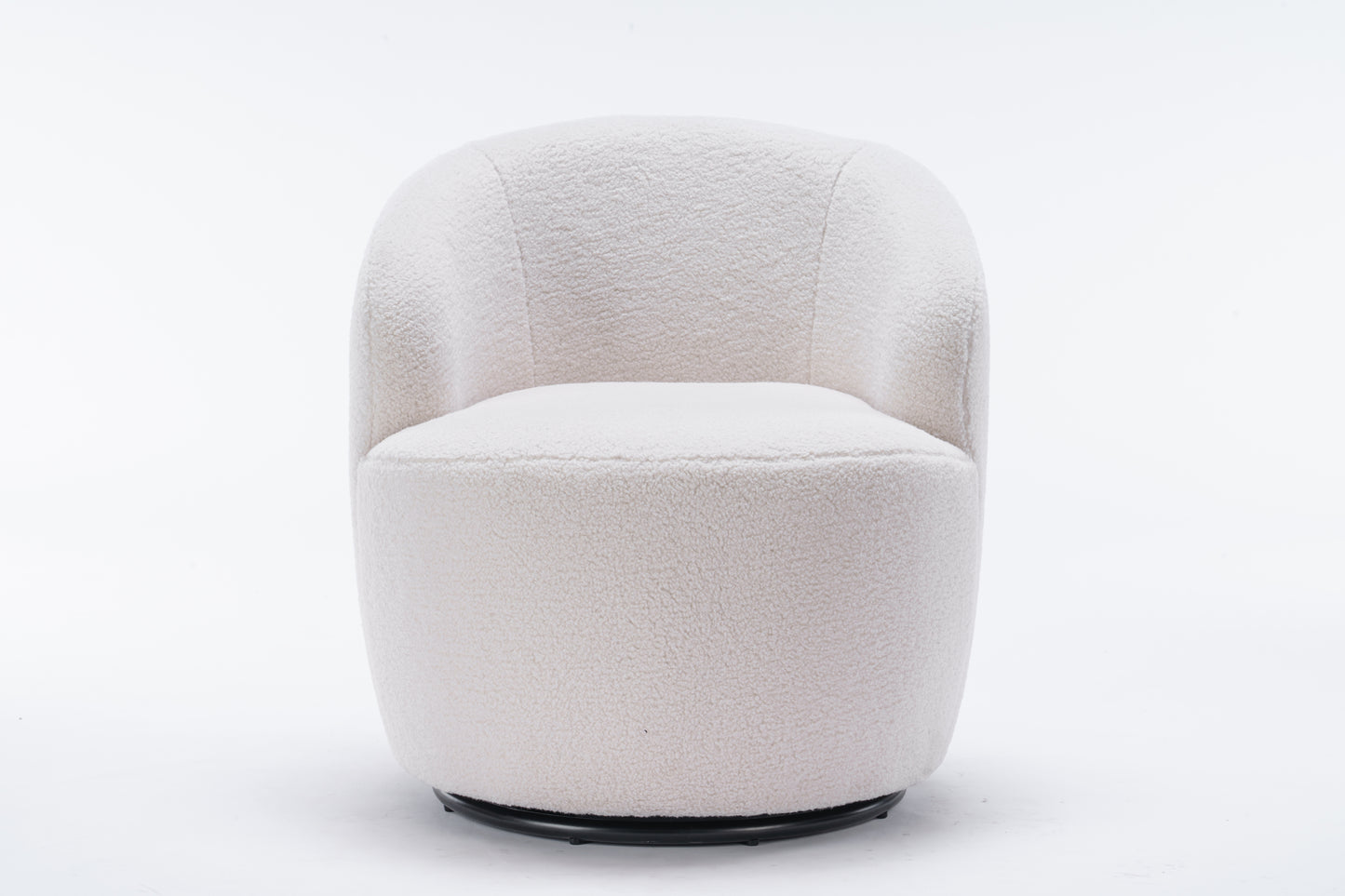 Teddy Fabric Swivel Accent Armchair Barrel Chair With Black Powder Coating and Metal Ring,Ivory White