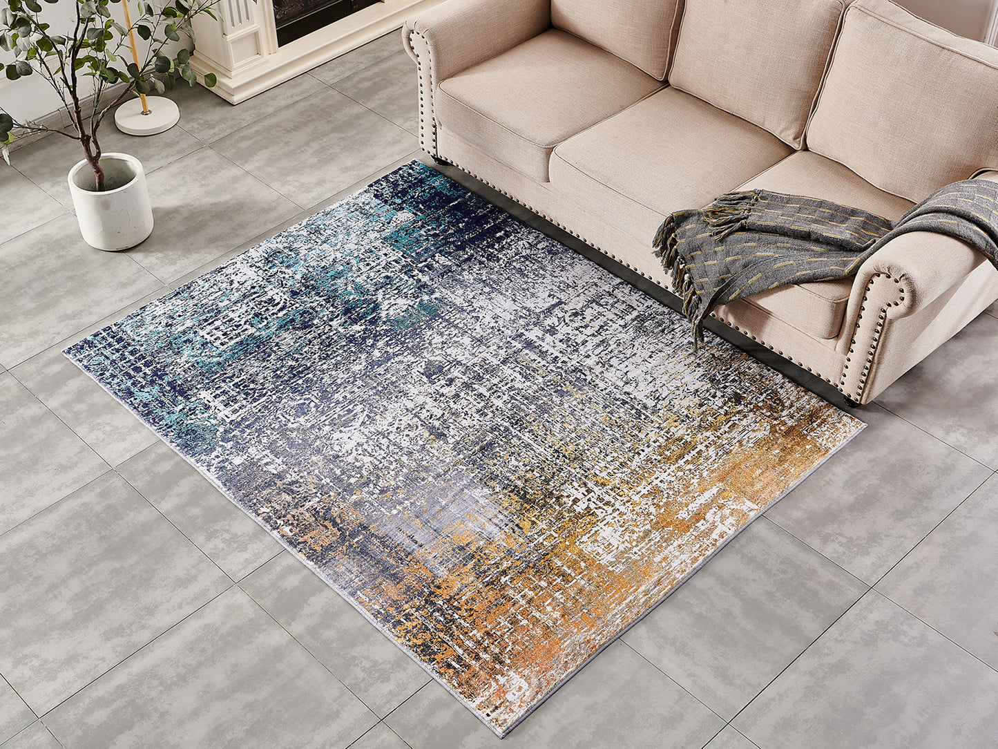 Abstract Design Turquoise Gray Super Soft Area Rug - Machine Washable