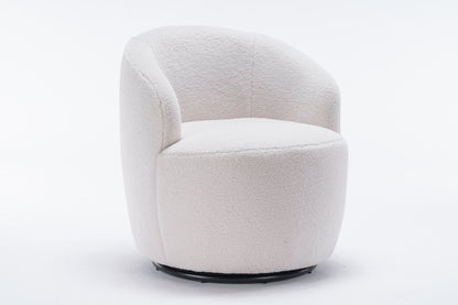 Teddy Fabric Swivel Accent Armchair Barrel Chair With Black Powder Coating and Metal Ring,Ivory White