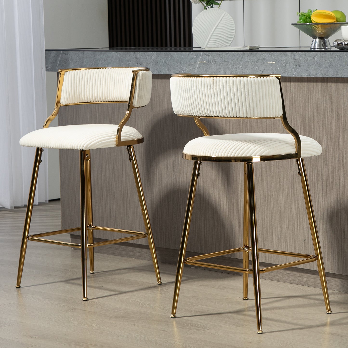 Counter Height Bar Stools with Backrest - Corduroy (SET of 2) 26''