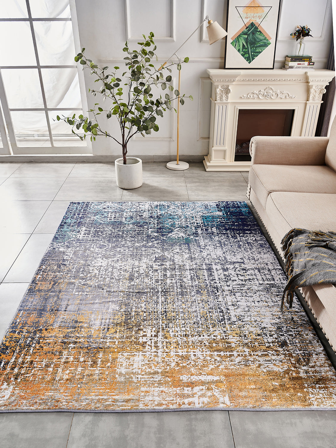 Abstract Design Turquoise Gray Super Soft Area Rug - Machine Washable