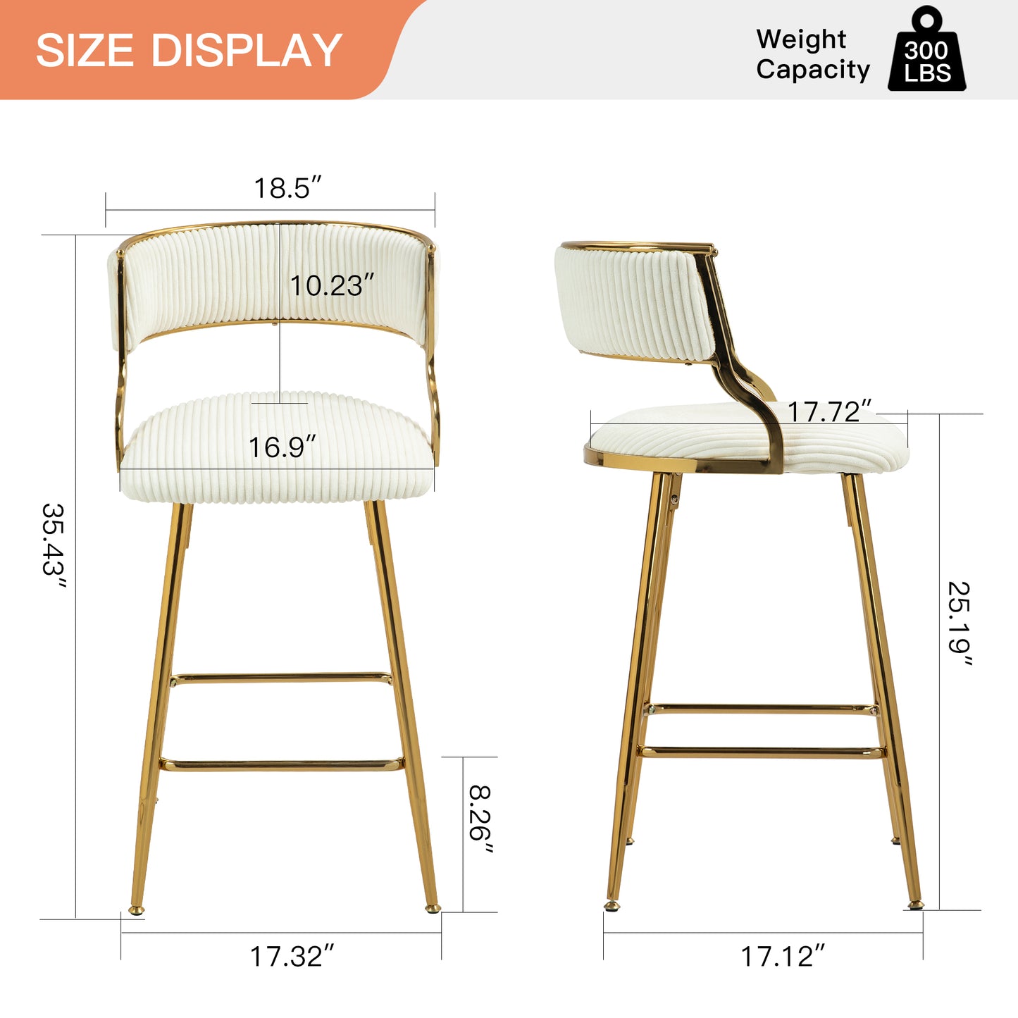 Counter Height Bar Stools with Backrest - Corduroy (SET of 2) 26''