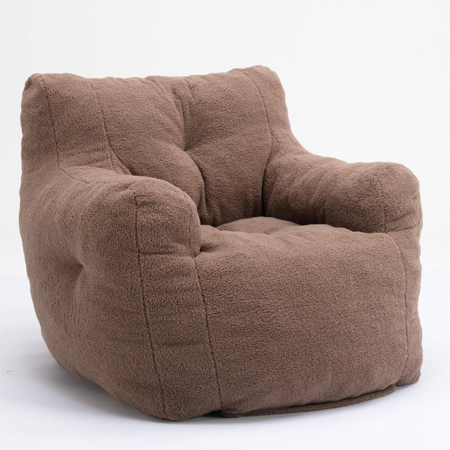 Bean Bag Chair Soft Teddy Fabric Tufted Foam - With Teddy Fabric - Coffee