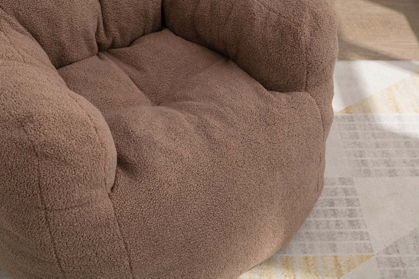 Bean Bag Chair Soft Teddy Fabric Tufted Foam - With Teddy Fabric - Coffee