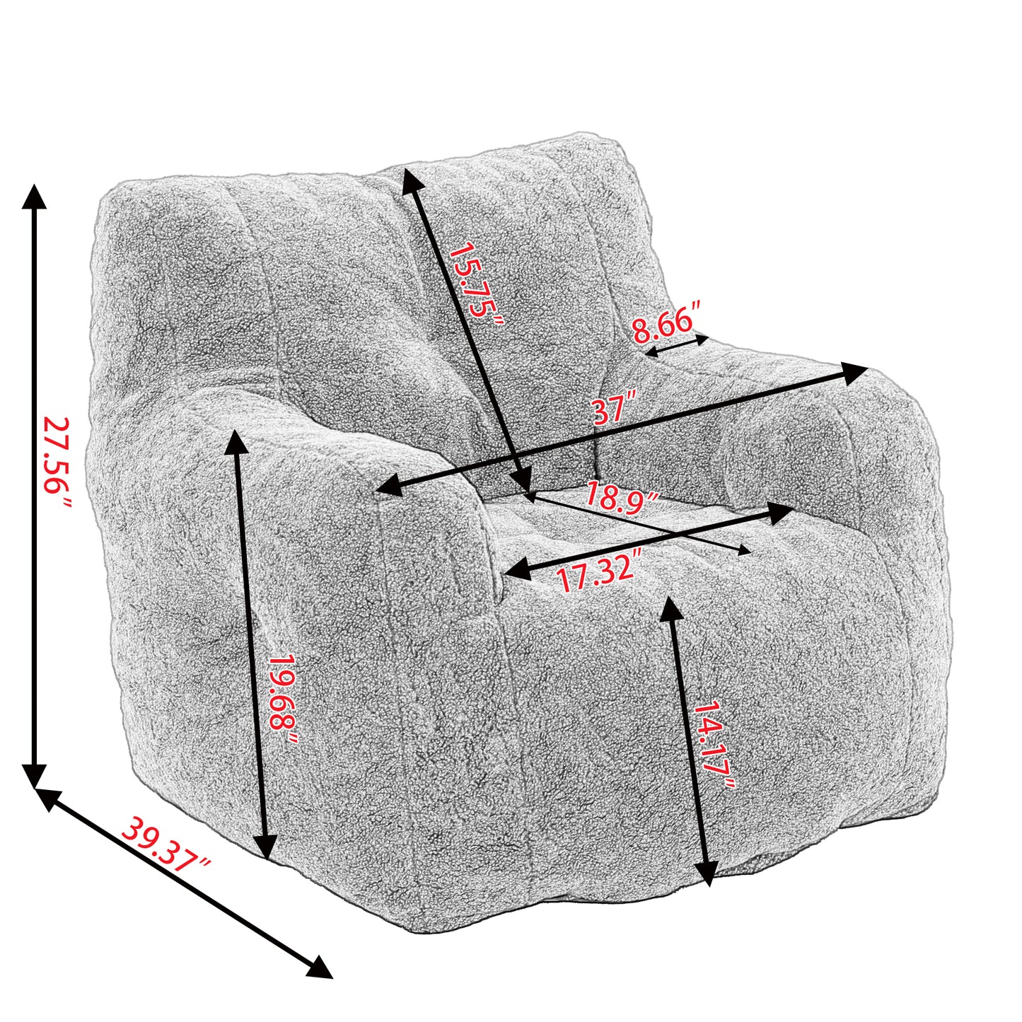 Bean Bag Chair Soft Teddy Fabric Tufted Foam - With Teddy Fabric - Coffee