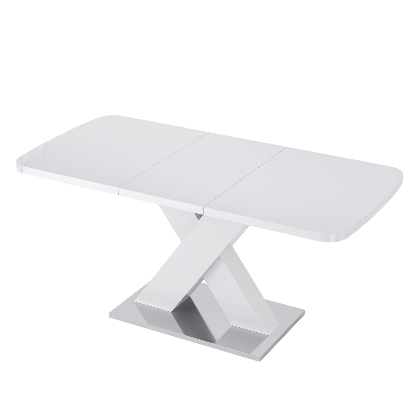 Modern Extendable Dining Table, White, X-Shape Metal Base