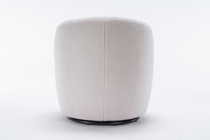 Teddy Fabric Swivel Accent Armchair Barrel Chair With Black Powder Coating and Metal Ring,Ivory White