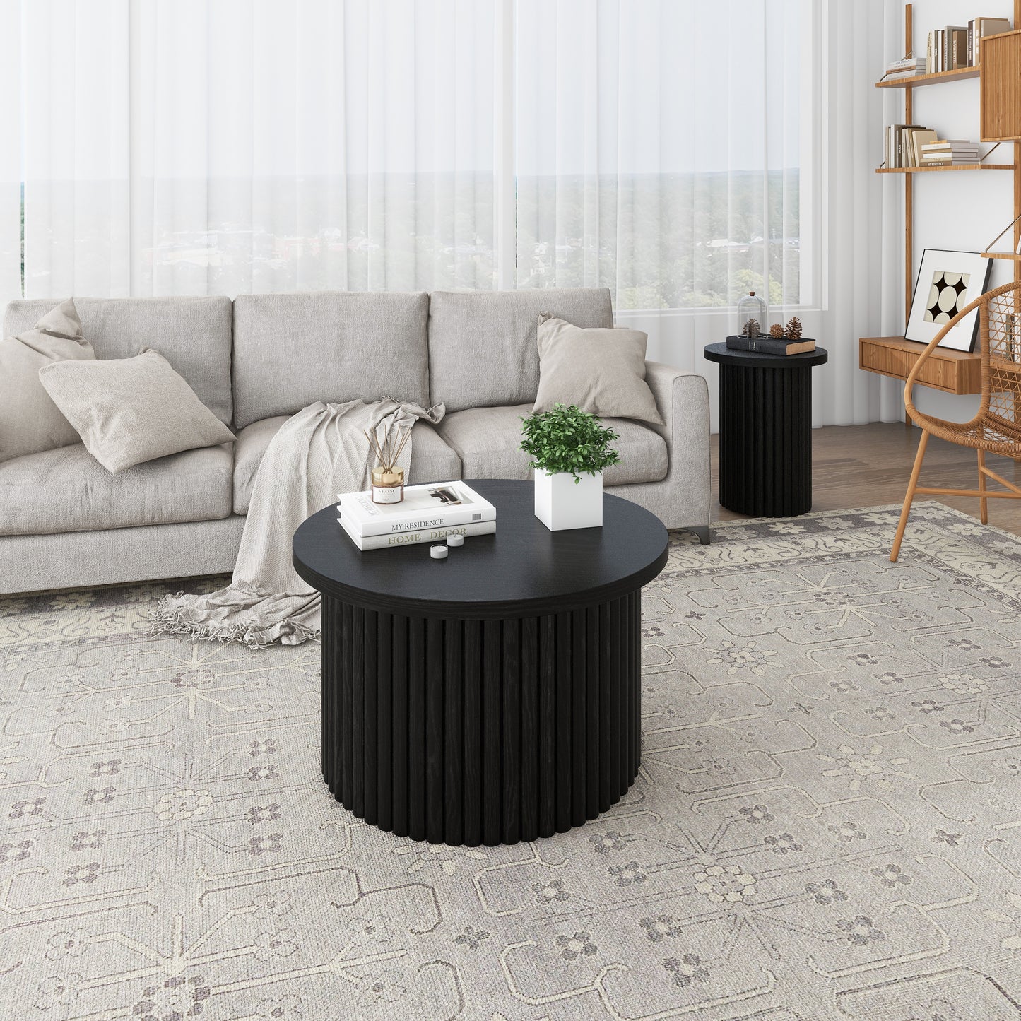 Modern Round Coffee Table with Top Lip Set of 2