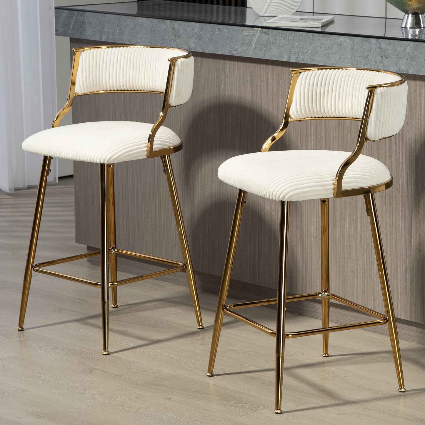 Counter Height Bar Stools with Backrest - Corduroy (SET of 2) 26''