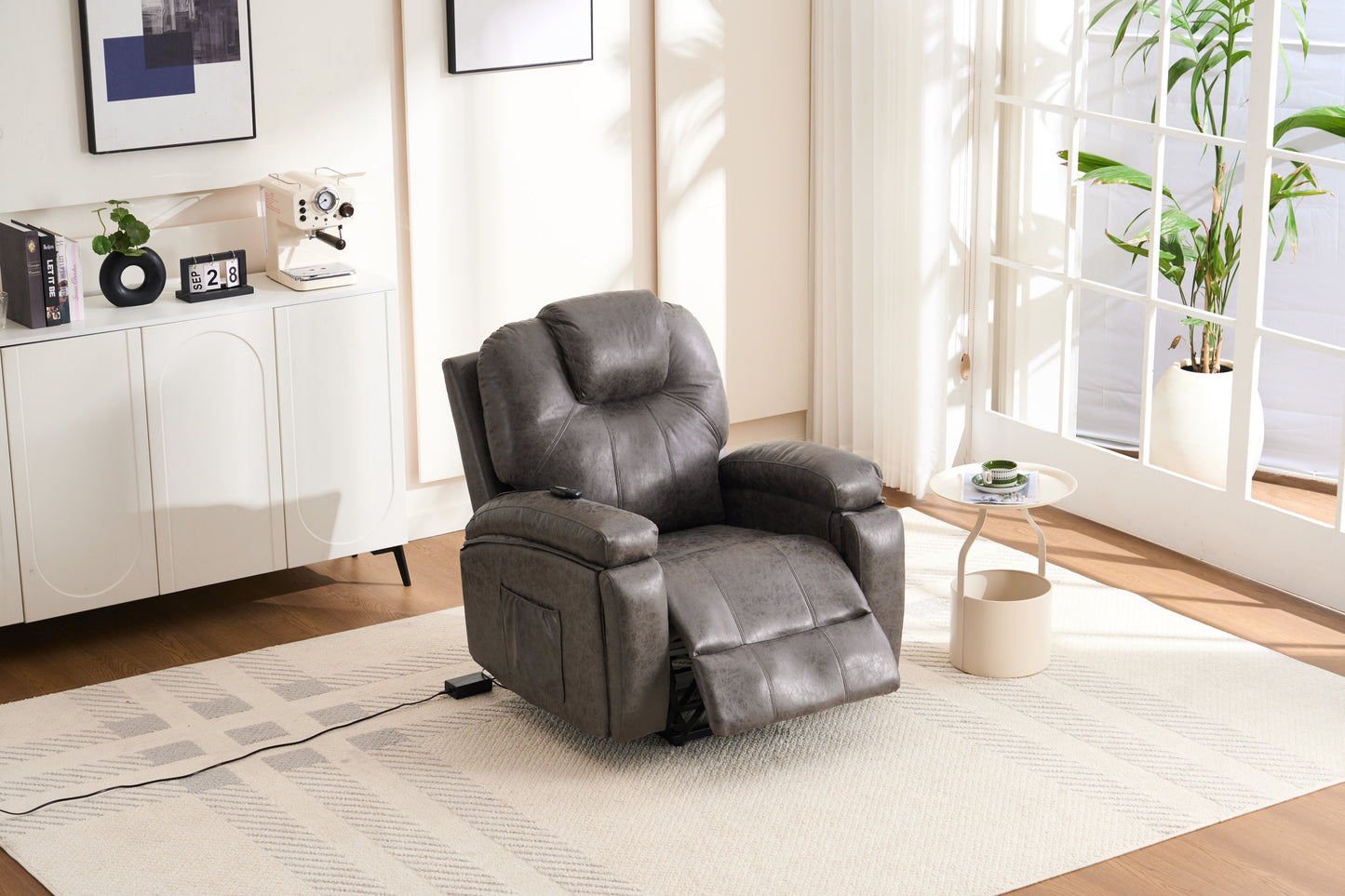 Power Lift Recliner Chair with Massage and Heat, Overstuffed Wide Recliner, Heavy Duty with Safety Motion Reclining Mechanism