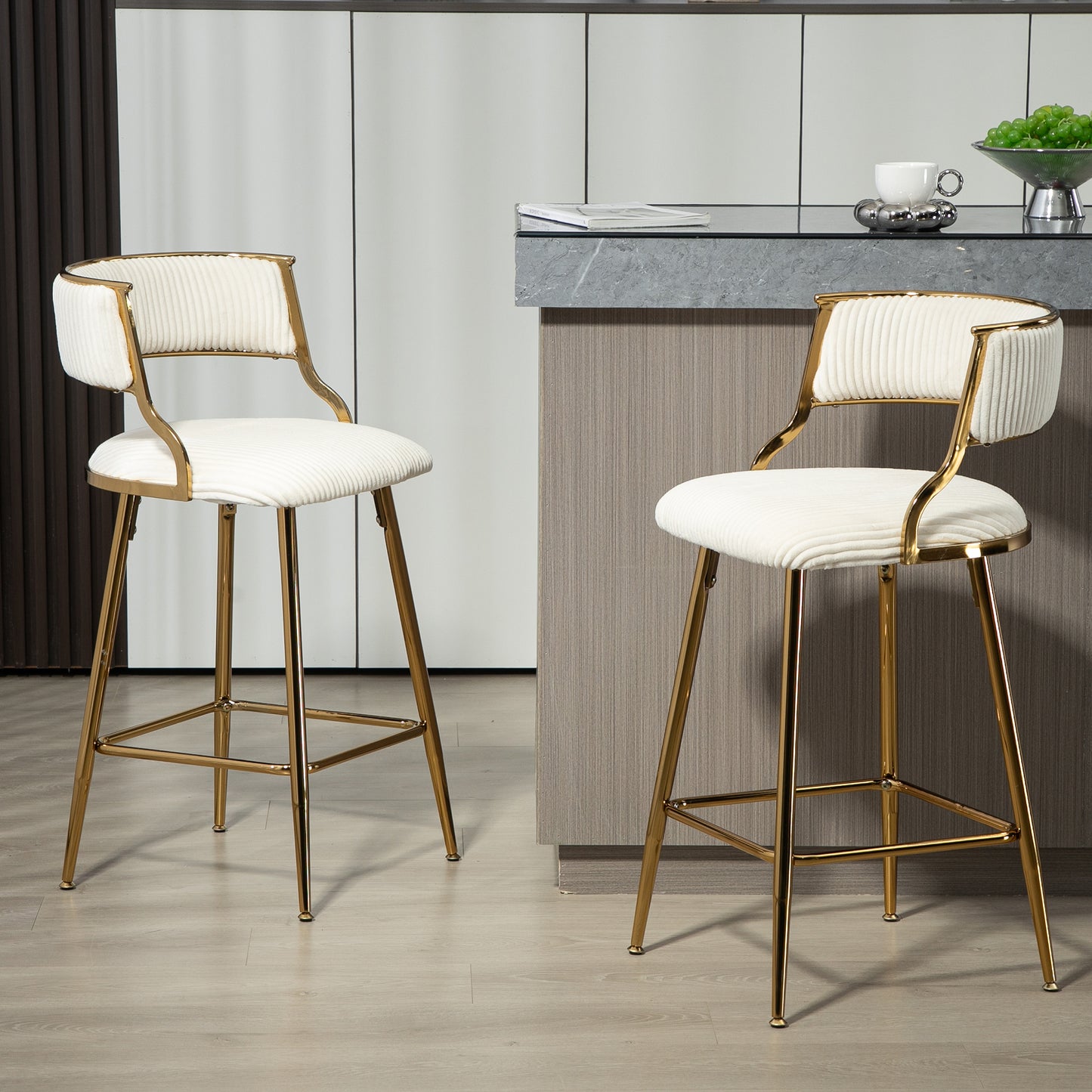 Counter Height Bar Stools with Backrest - Corduroy (SET of 2) 26''