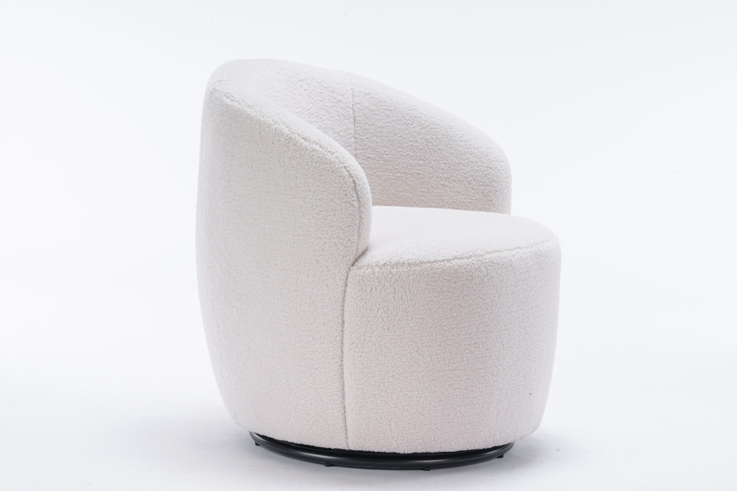 Teddy Fabric Swivel Accent Armchair Barrel Chair With Black Powder Coating and Metal Ring,Ivory White