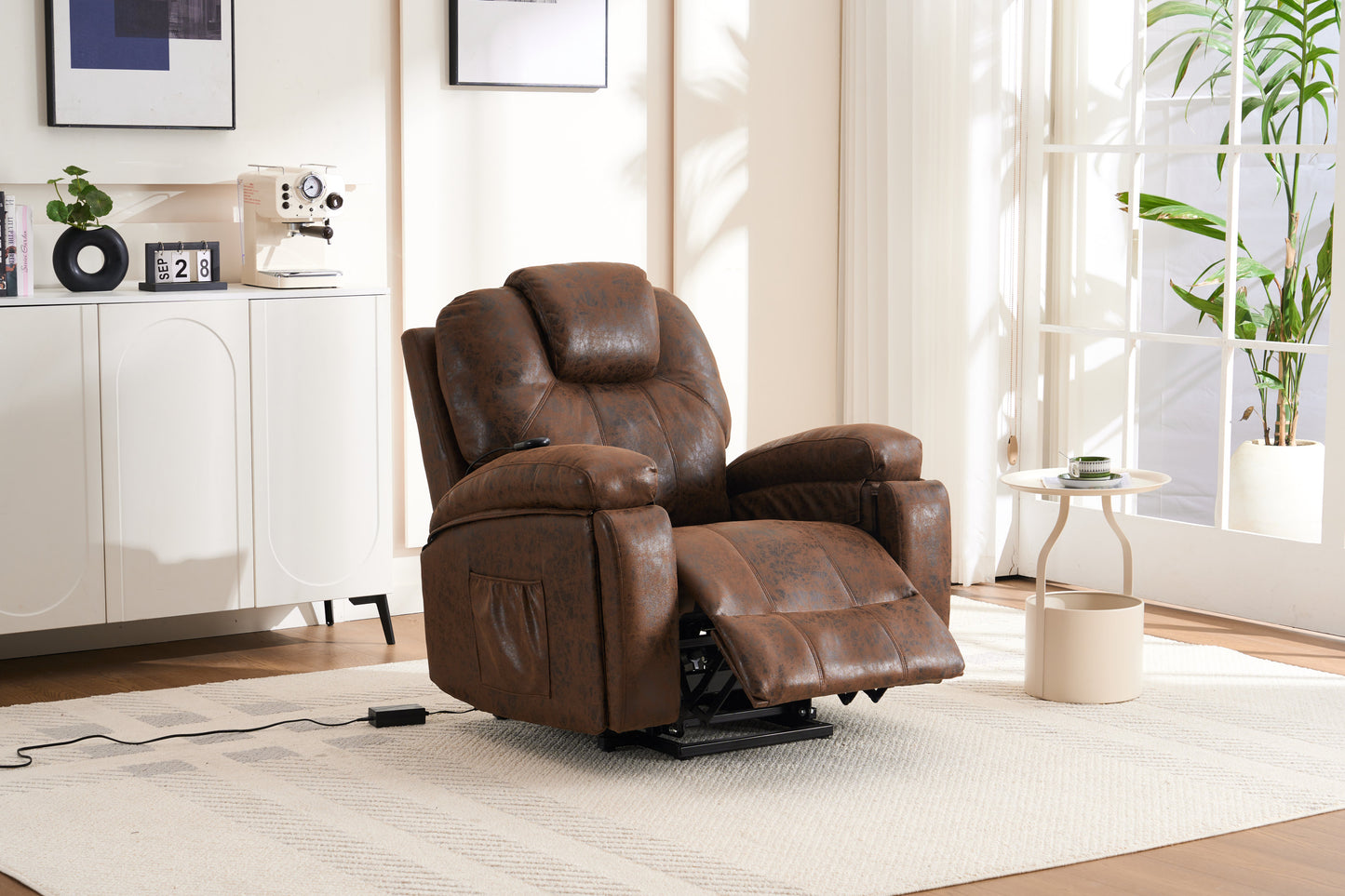 Power Lift Recliner Chair with Massage and Heat, Overstuffed Wide Recliner, Heavy Duty with Safety Motion Reclining Mechanism